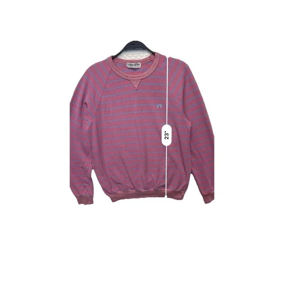 Vintage Hang Ten Foot Print Knit Crew Neck Sweater Striped Pink Powder Blue - Picture 4 of 8